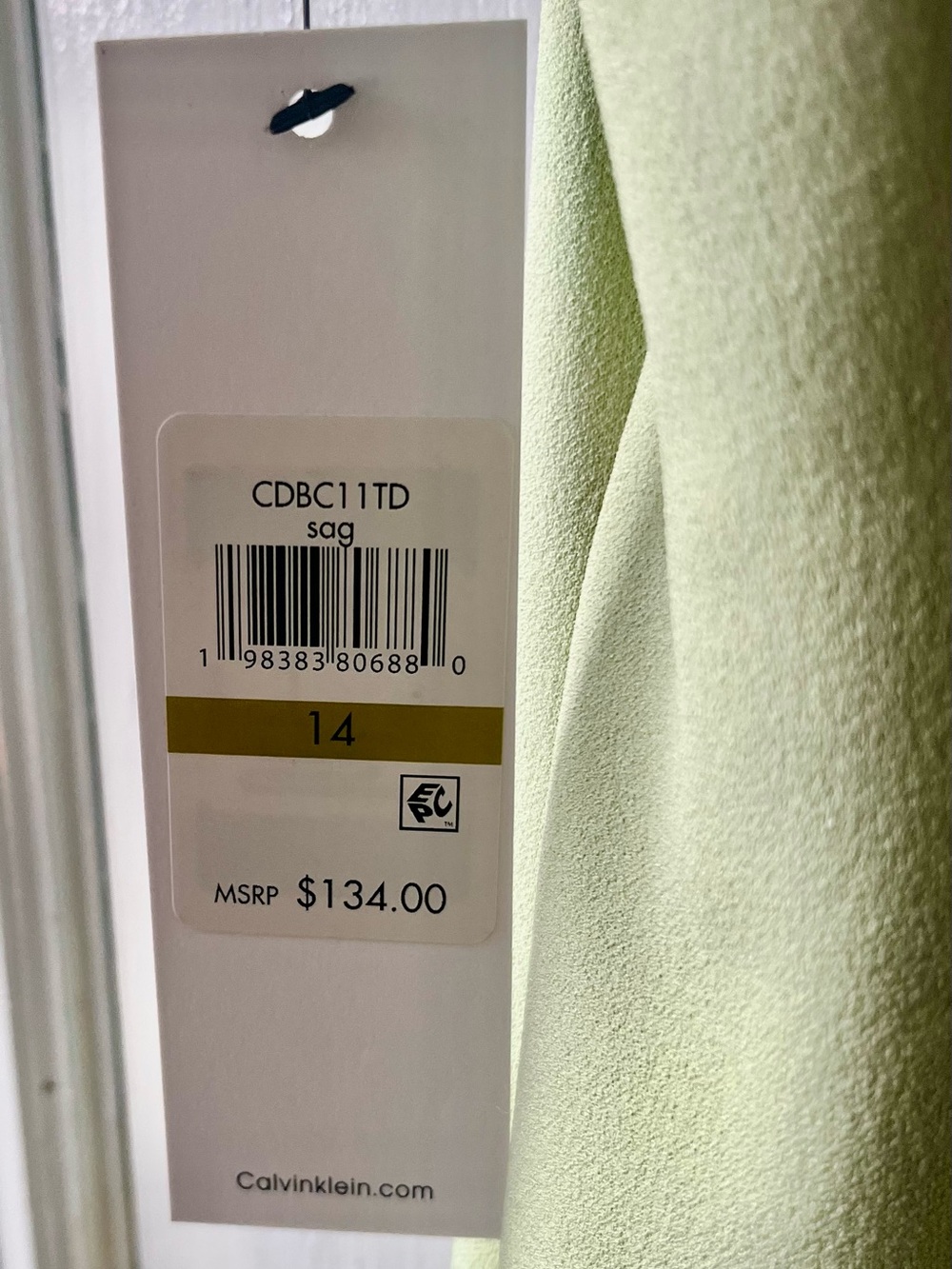 Calvin Klein NWT Sage Green Tulip Sleeve Sheath Dress With Silver Exposed Zipper - Picture 10 of 10
